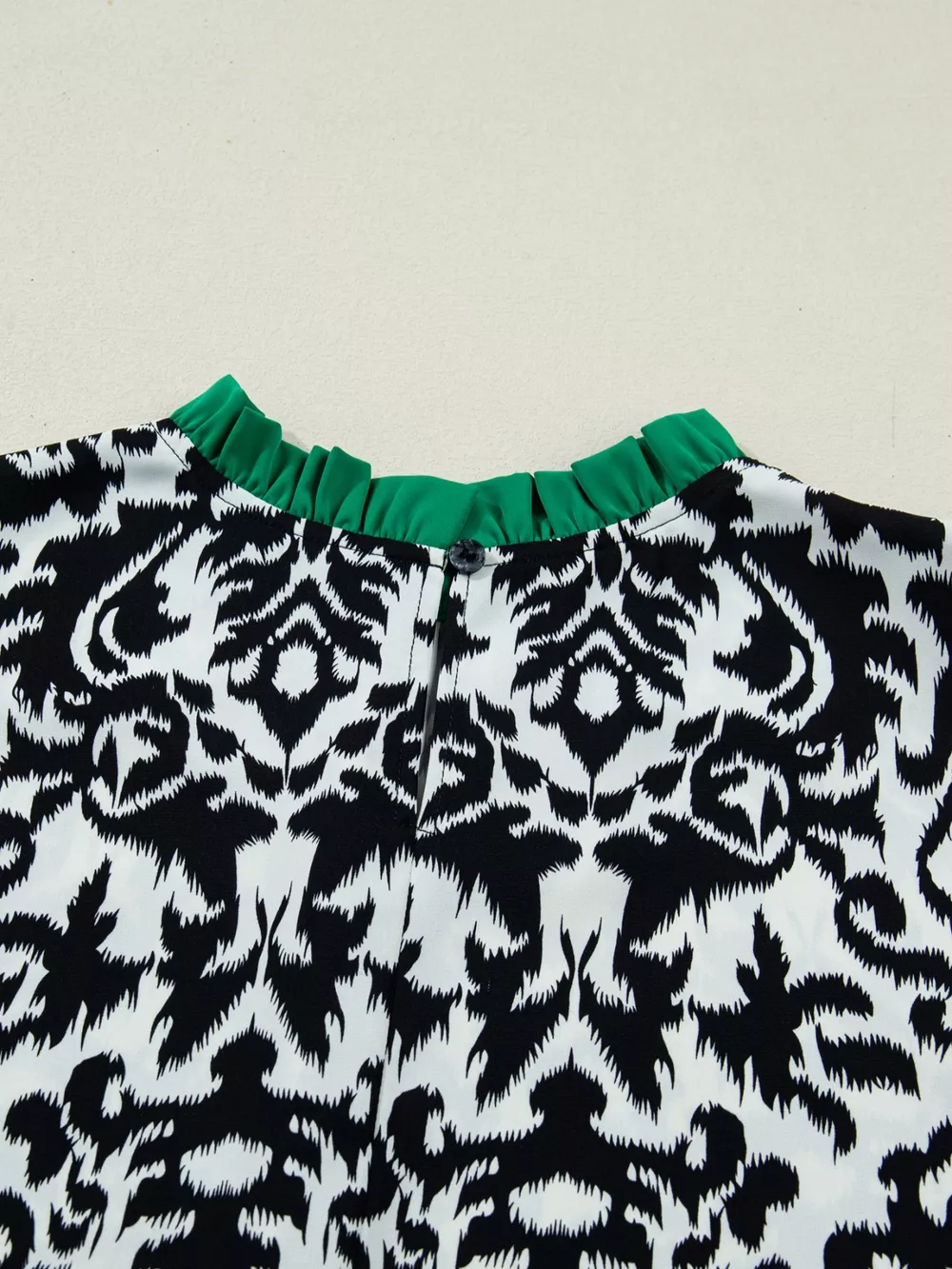 Damask Print Ruffled Color Block Detail Half Sleeve Blouse, image 10