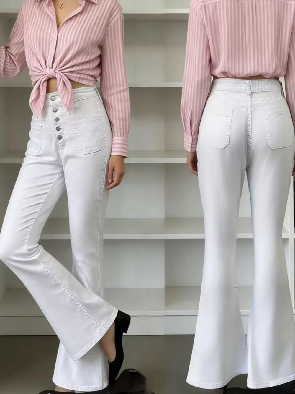 Full Size High-Waisted Button-Fly Flare Jeans Plus Size, image 4