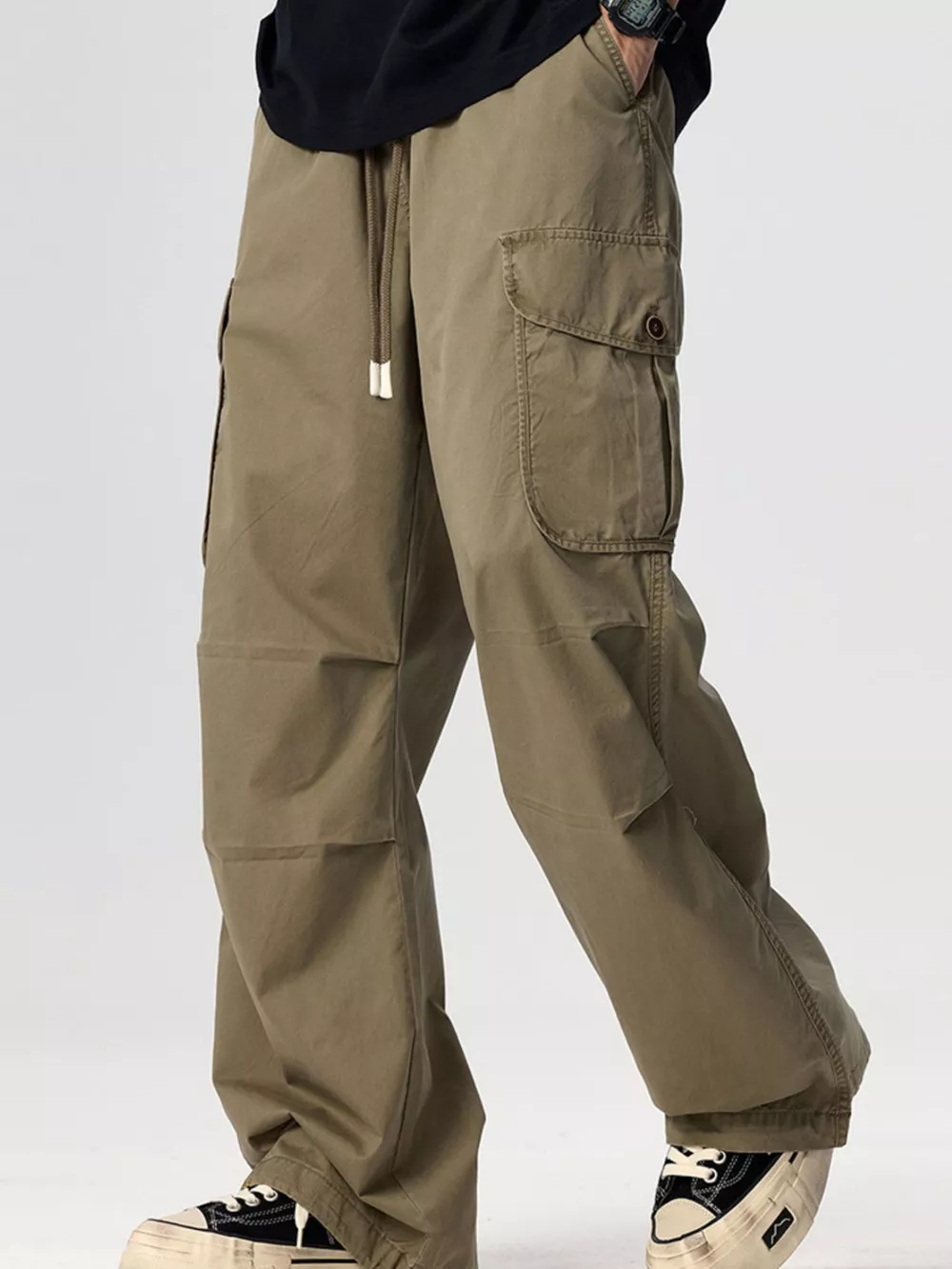 Men's Plus Size Drawstring Wide Leg Cargo Pants, image 11
