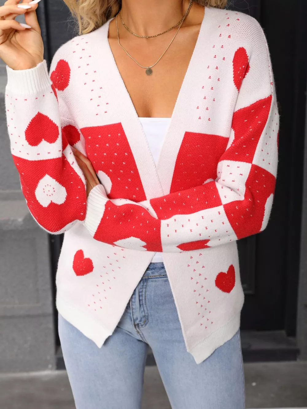 Valentine's Day Heart Pattern Knit Cardigan, image 7