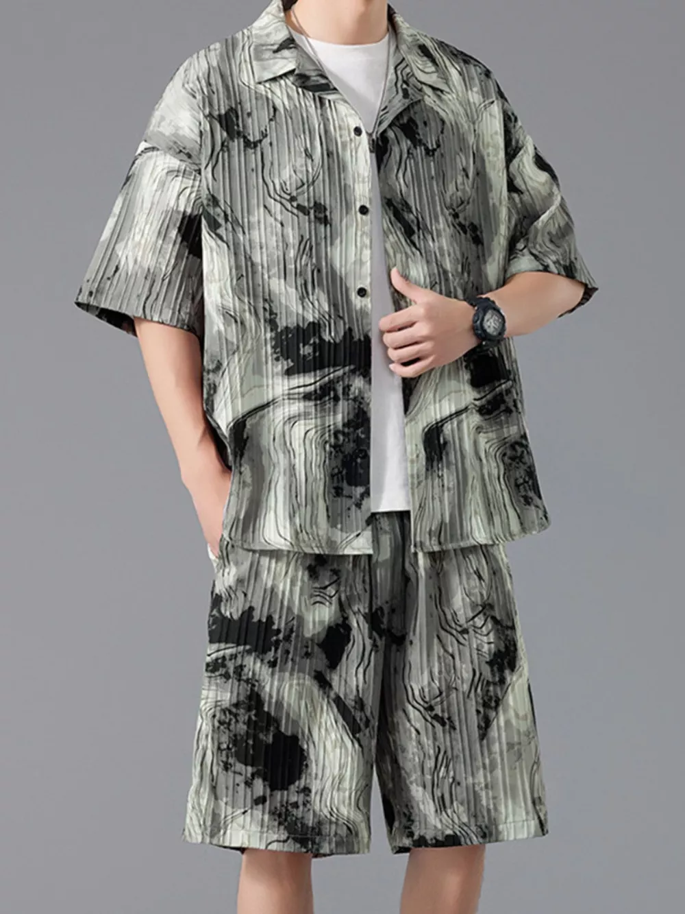 Men's Full Size Tie-Dye Casual Shirt and Shorts Set Plus Size, image 4