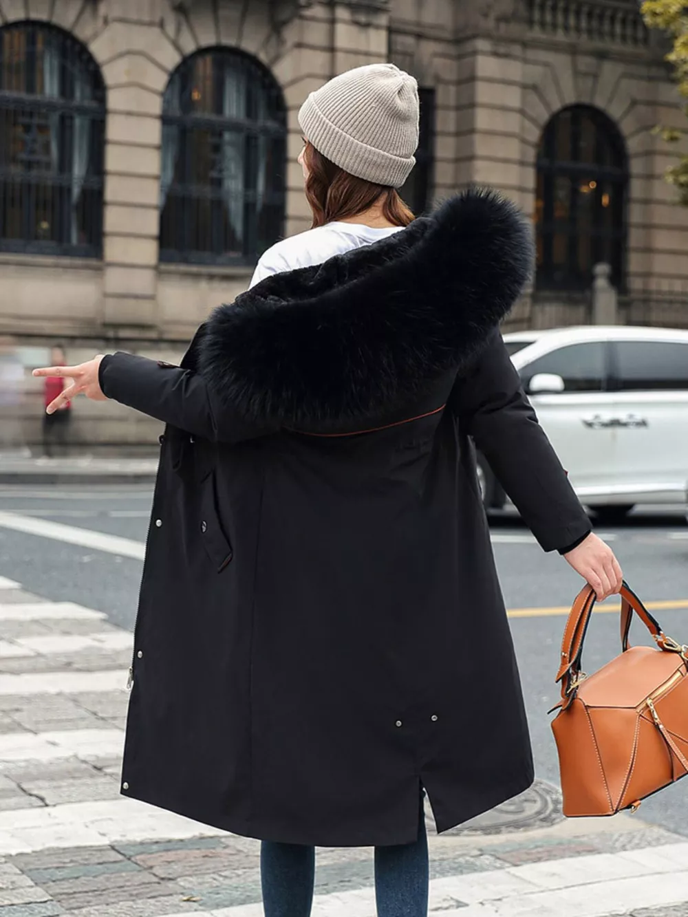 Plus Size Detachable Longline Hooded Parka with Faux Fur Trim and Drawstring Waist, image 14