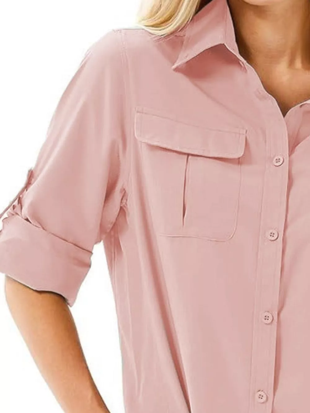 Full Size Roll-Up Sleeve Button Up Shirt Plus Size, image 15