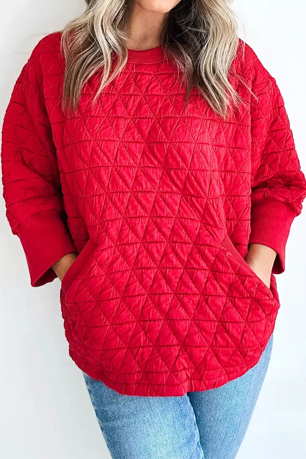 Quilted Texture Long-Sleeve Blouse