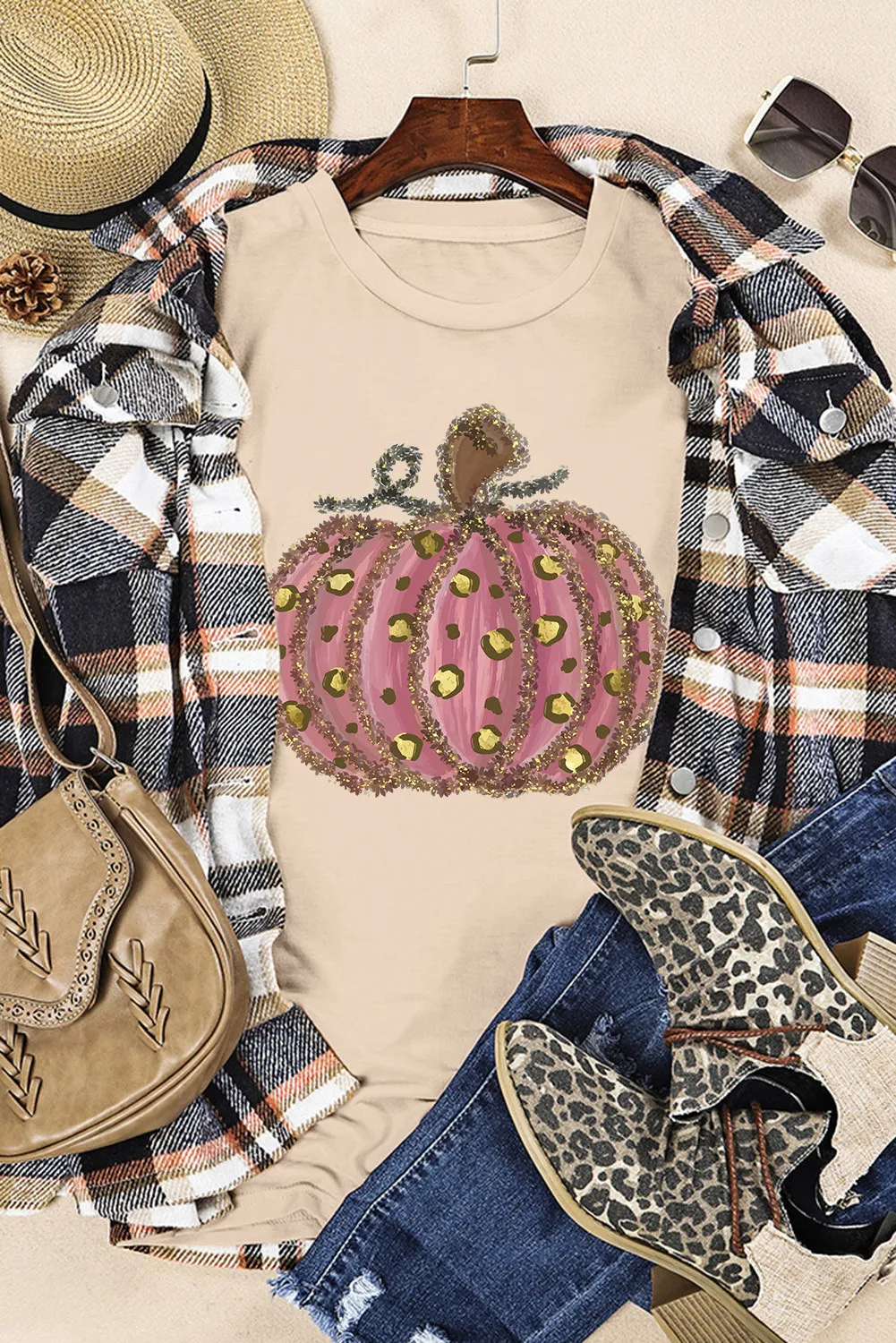Pumpkin Round Neck Short Sleeve T-Shirt, image 3