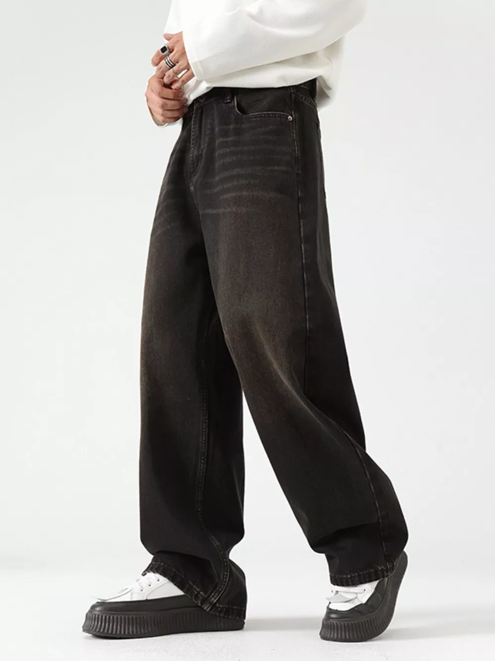 Men's Wash Wide Leg Jeans, image 6