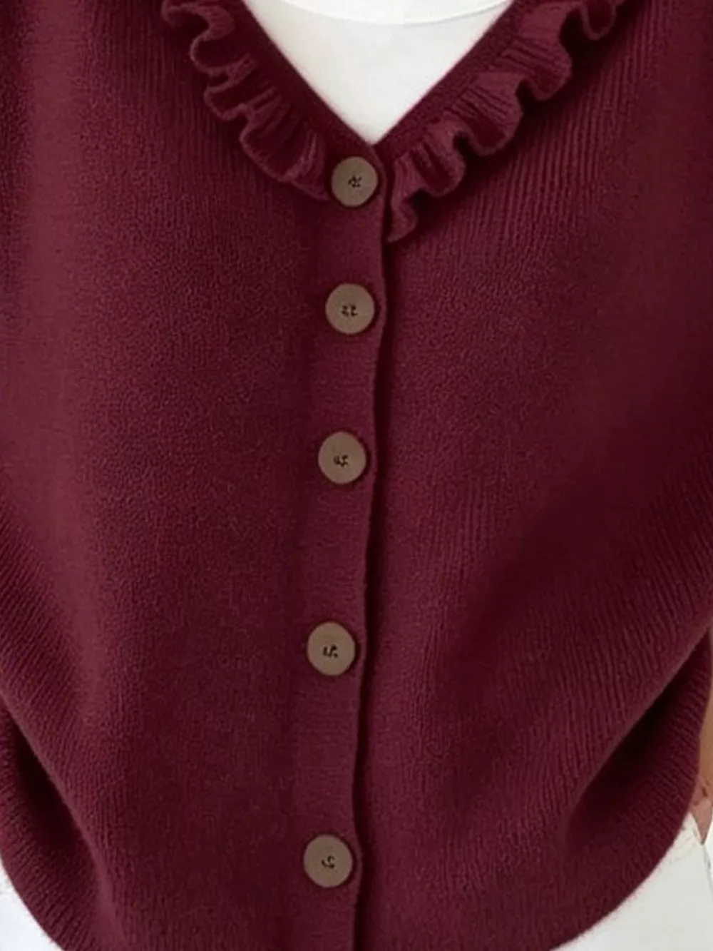 Ruffled Neckline Button-Up Cardigan, image 11