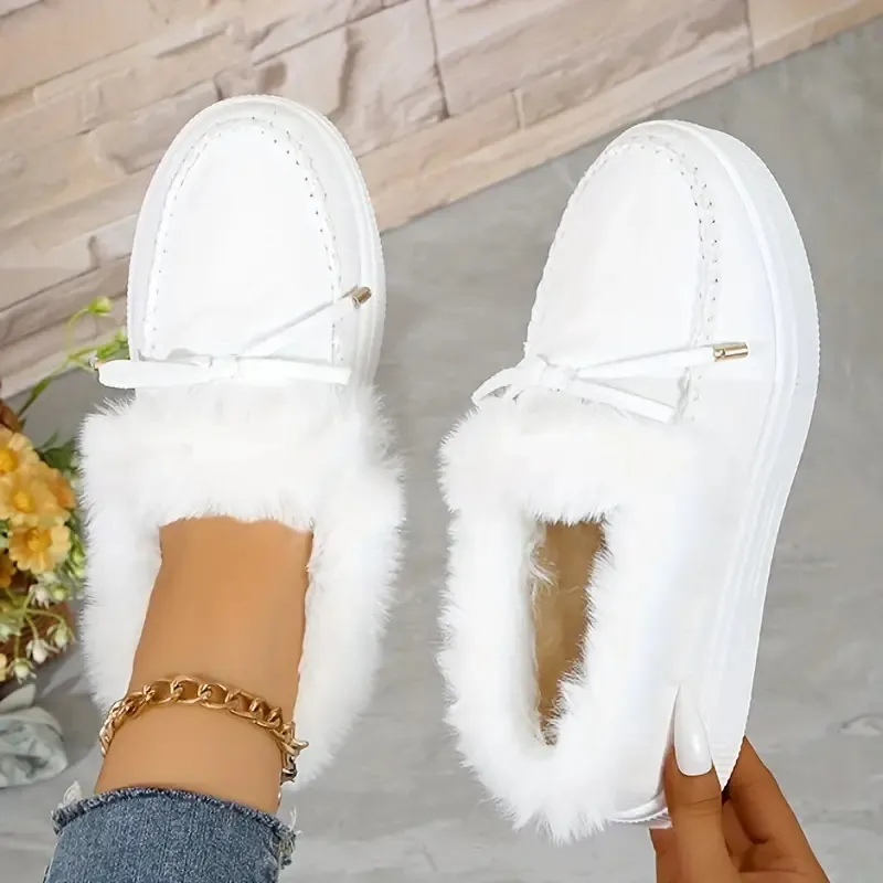 Bow Furry Round Toe Flat Slip-Ons, image 17