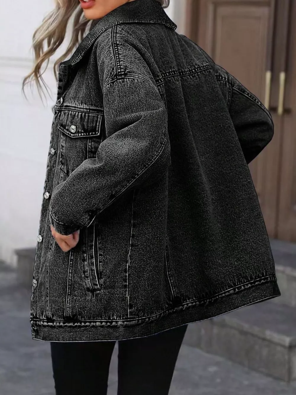 Washed Button Up Oversized Denim Jacket, image 9
