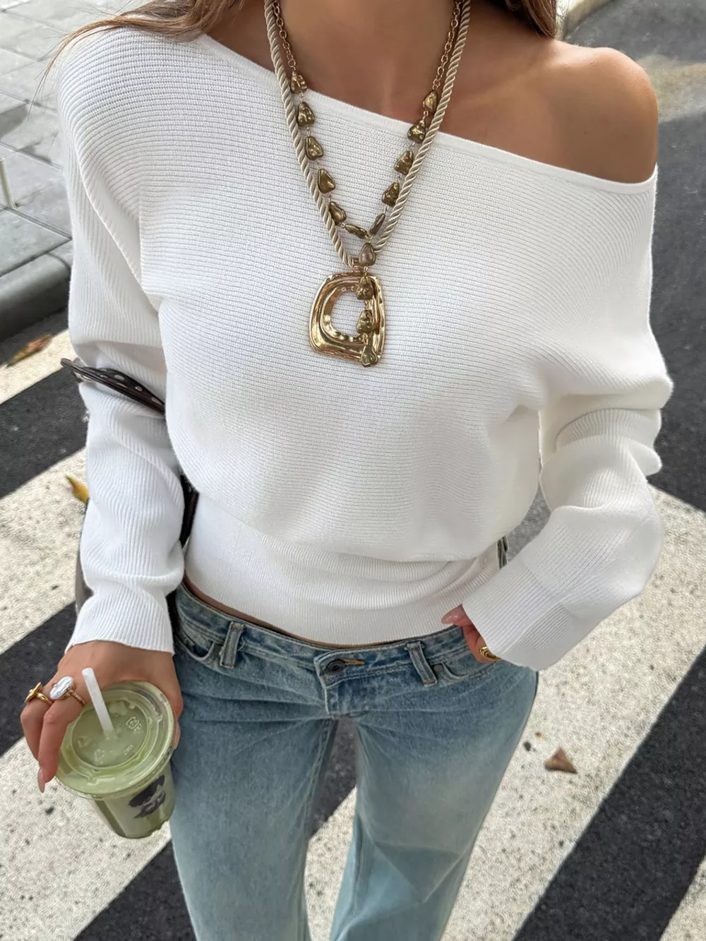 One Shoulder Ribbed Knit Top, image 3