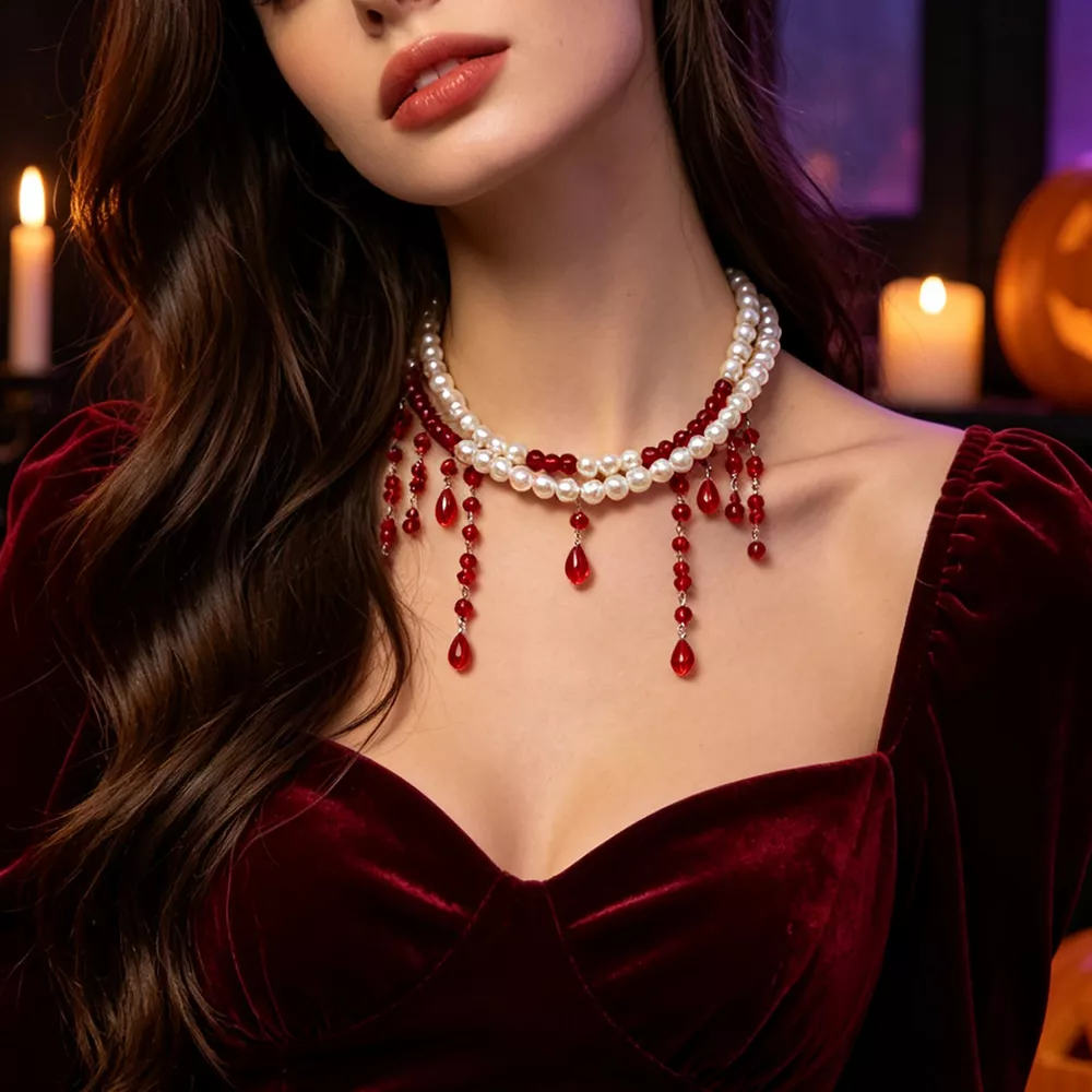 Halloween Pearl Double Layered Choker Necklace, image 3