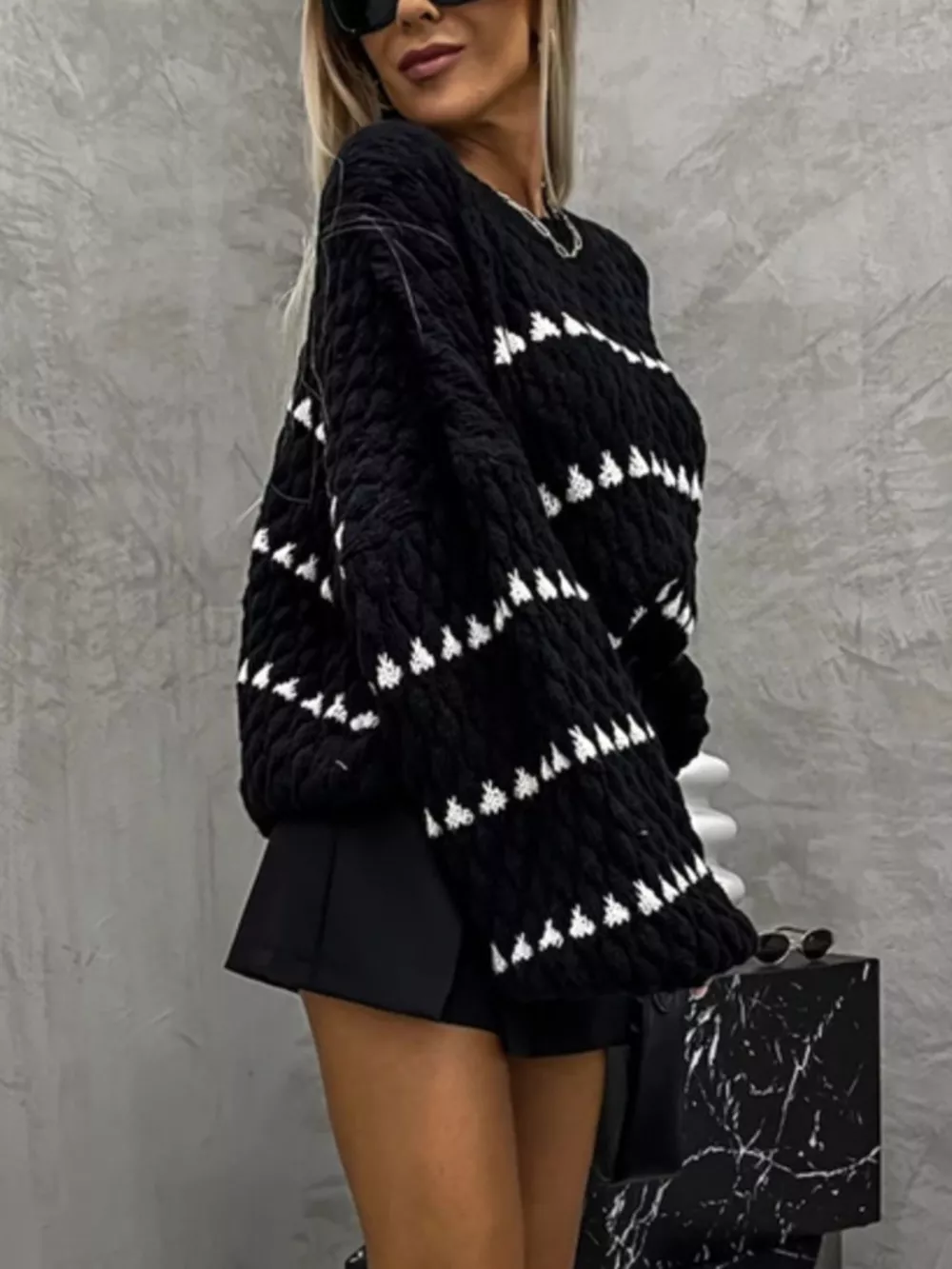 Chunky Knit Striped Sweater with Balloon Sleeves, image 14