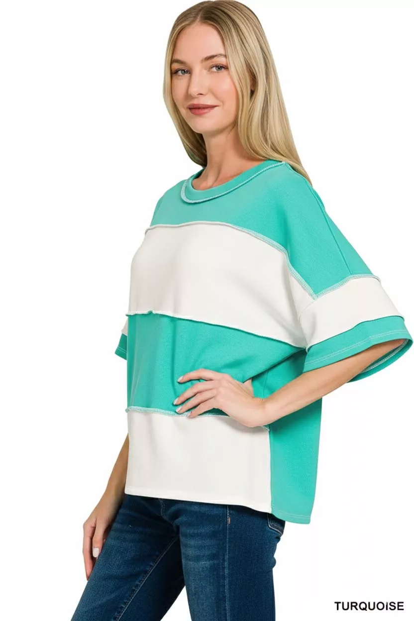 French Terry Color Block Exposed Seam Top, image 3