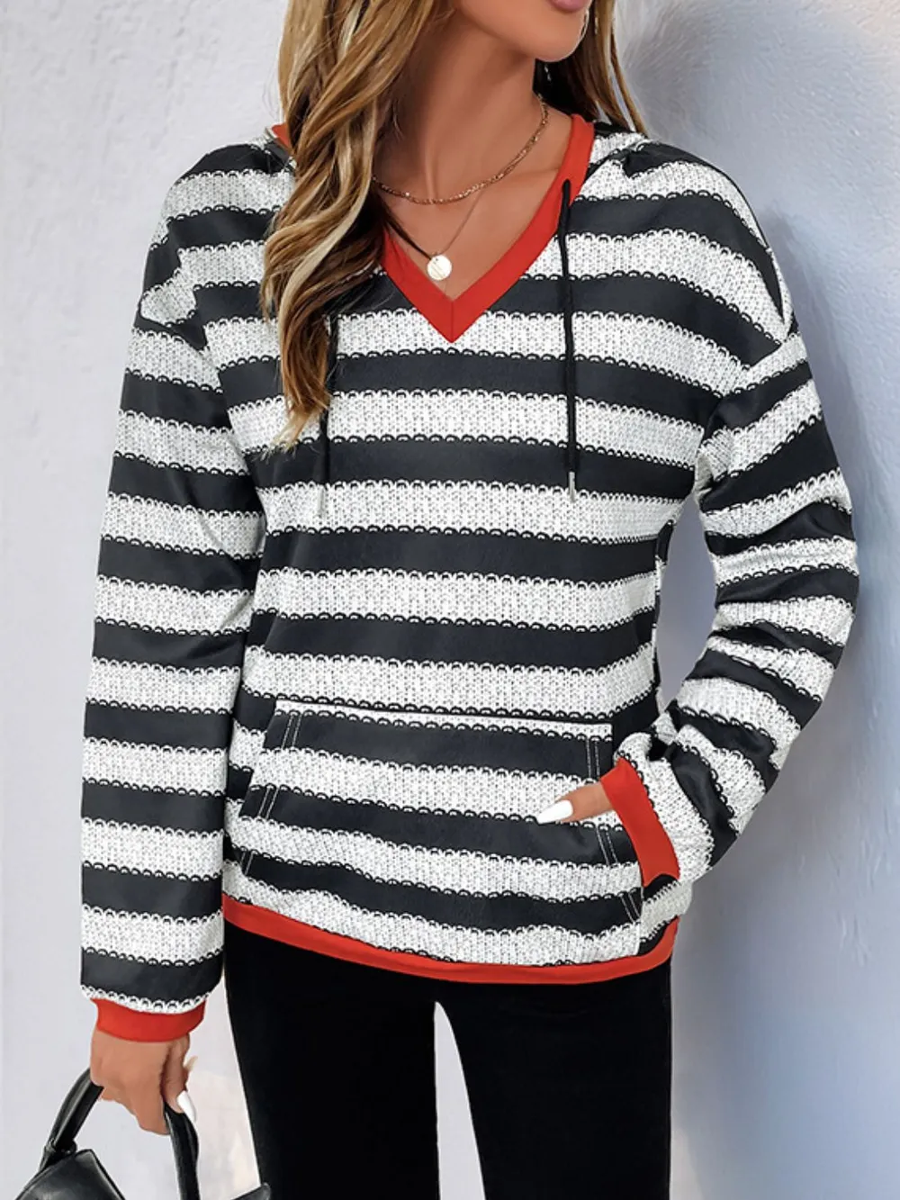 Contrast Striped Long Sleeve Hoodie, image 5