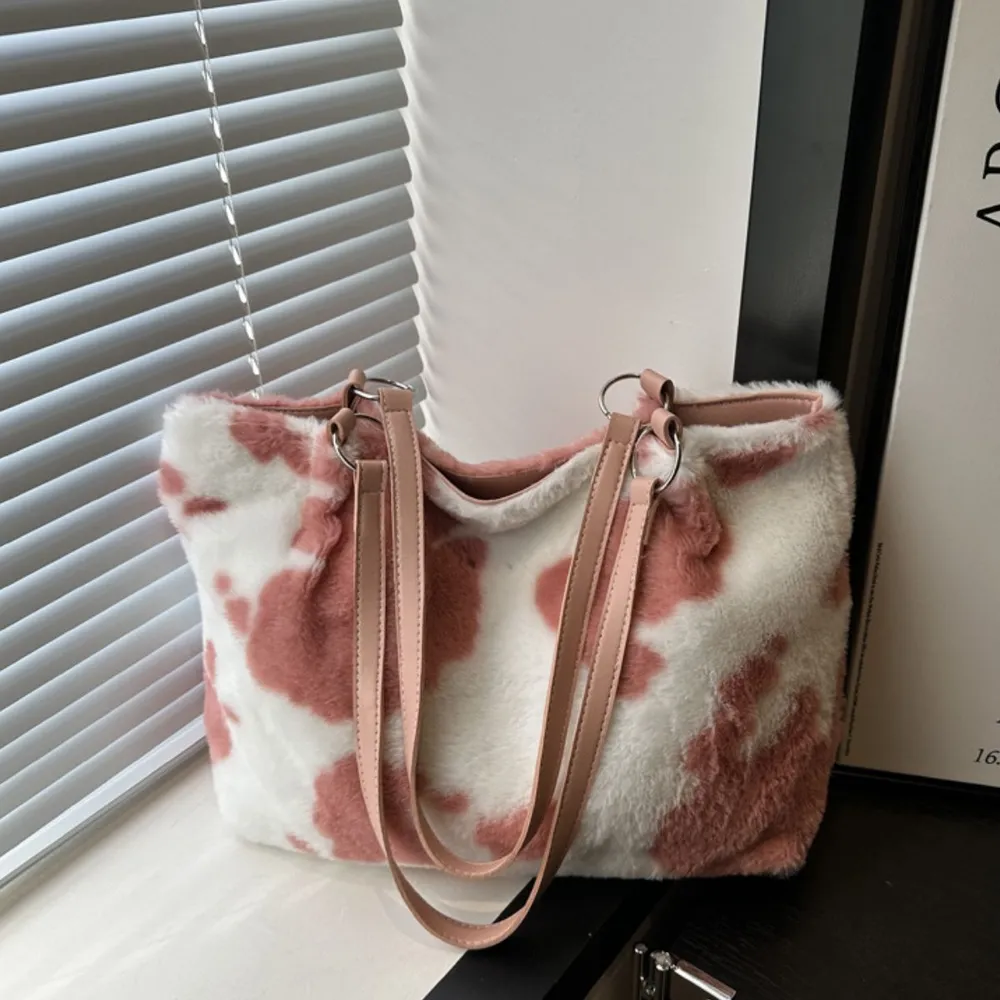 Cow Print Furry Tote Bag, image 15