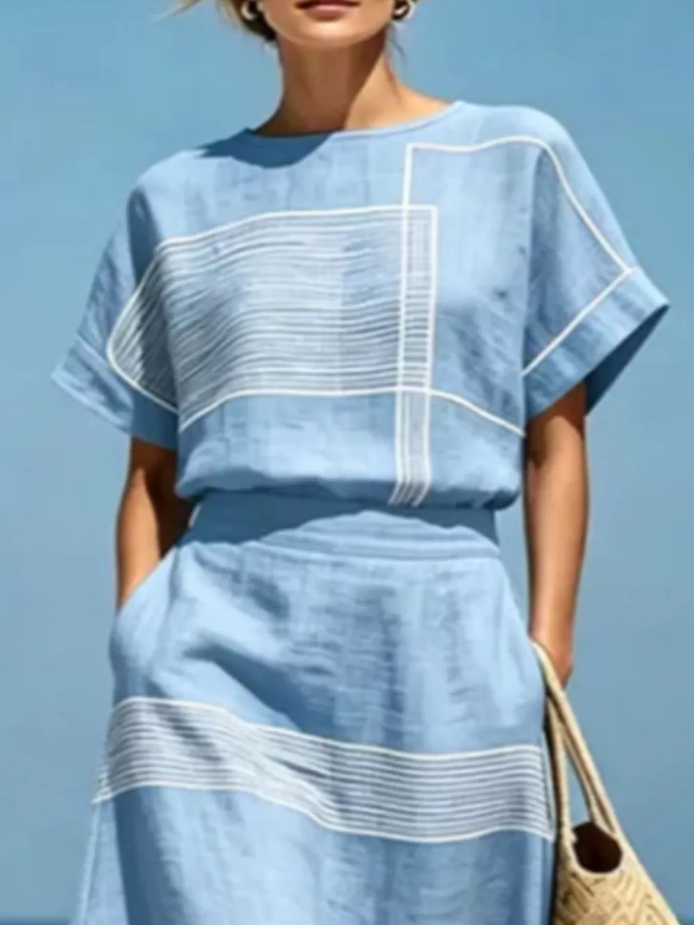 Full Size Striped Round Neck Top and Skirt Set Plus Size, image 2