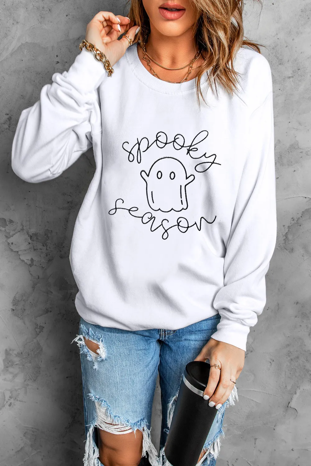 Ghost Graphic Long Sleeve Dropped Shoulder Sweatshirt, image 5