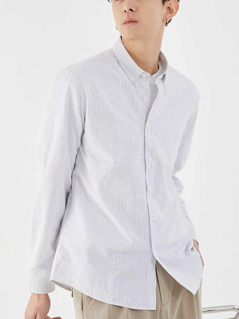 Men's Full Size Striped Button Up Long Sleeve Shirt Plus Size, image 5