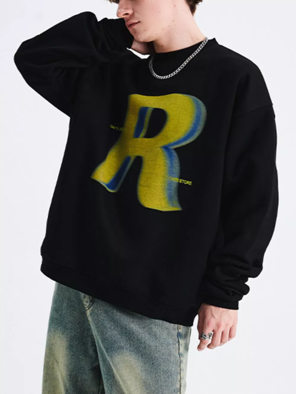 Men's Letter R Drop Shoulder Sweatshirt, image 3