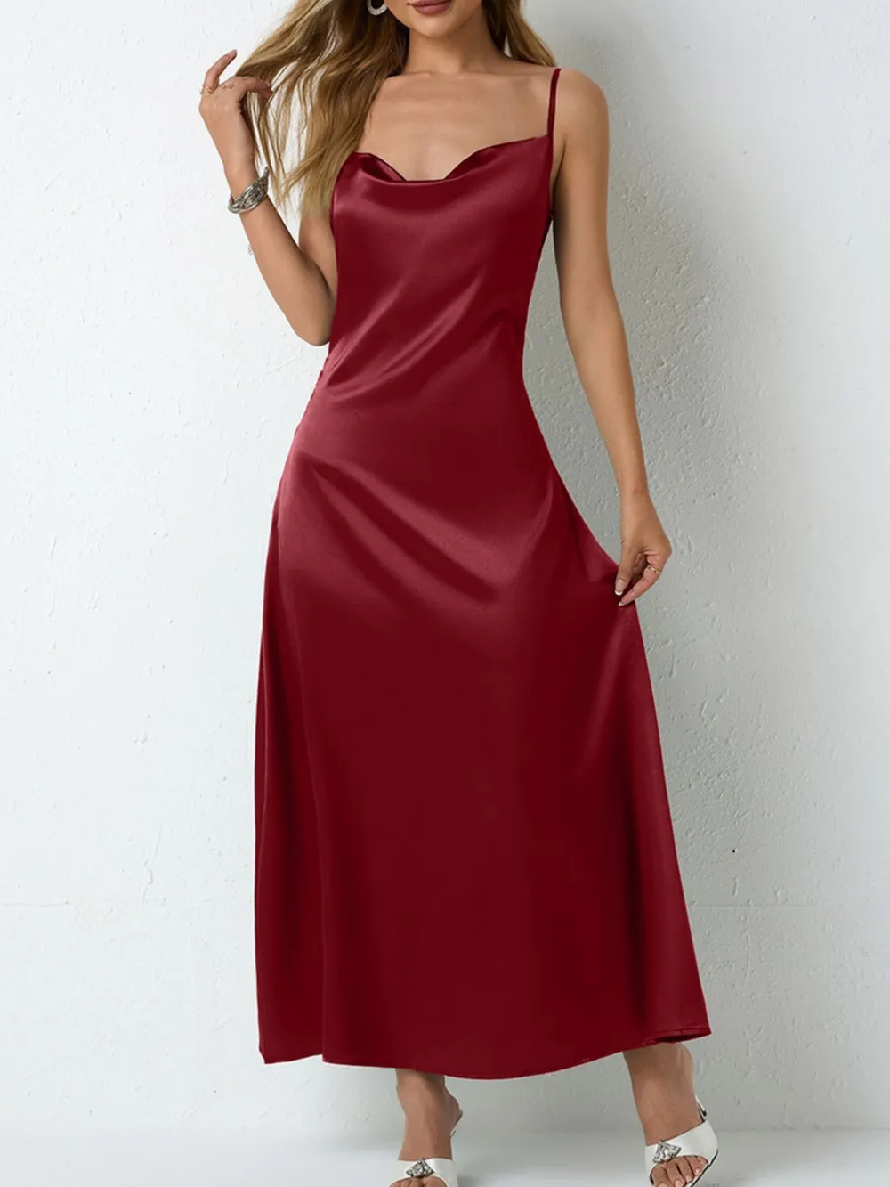 Satin Cowl Neck Cami Dress, image 19