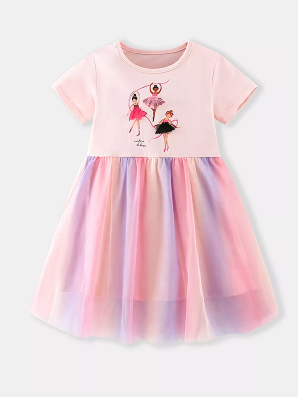 Children's Ballerina Graphic Rainbow Tulle Dress