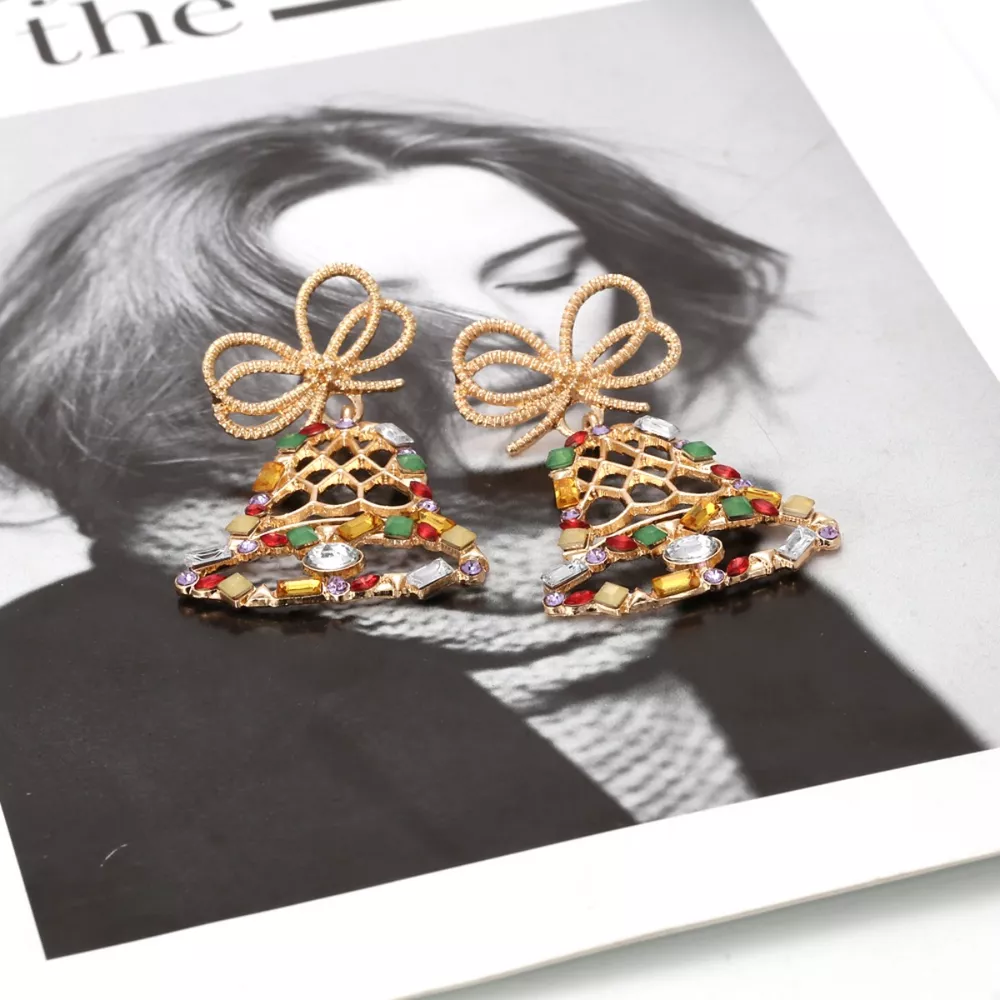 18K Gold-Plated Christmas Bell Dangle Earrings, image 3