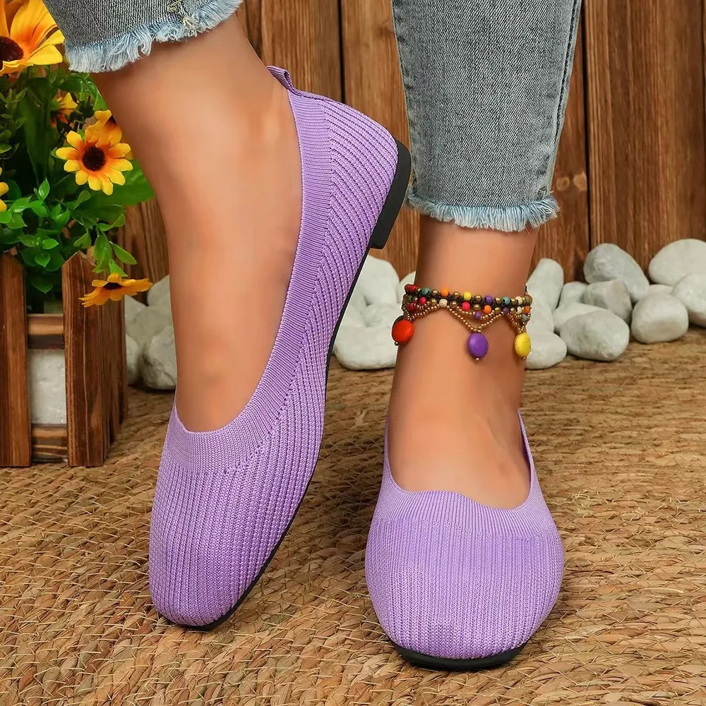 Knitted Square Toe Flat Slip-Ons, image 5