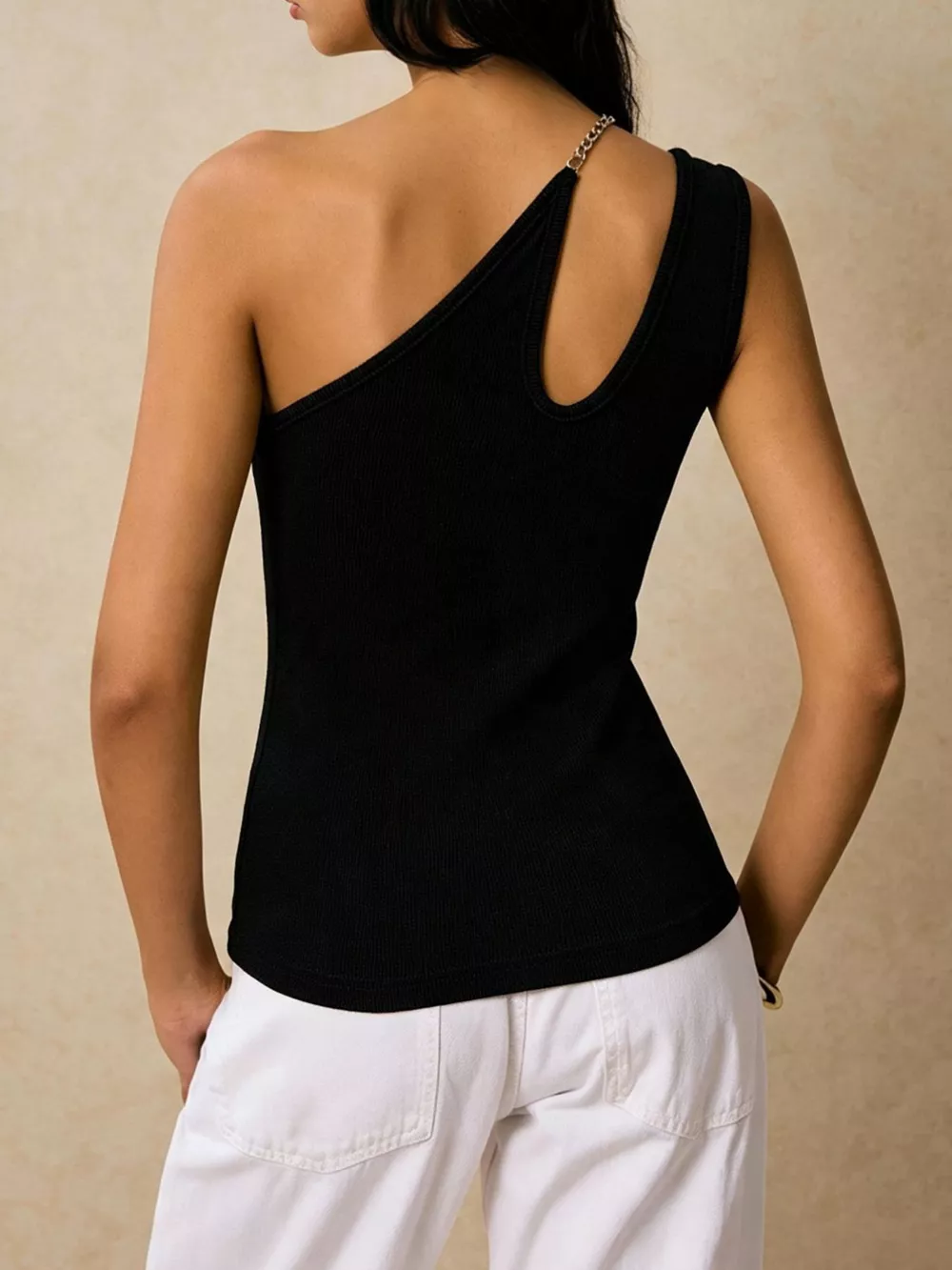 Cutout Asymmetrical Chain Strap Ribbed Tank, image 5