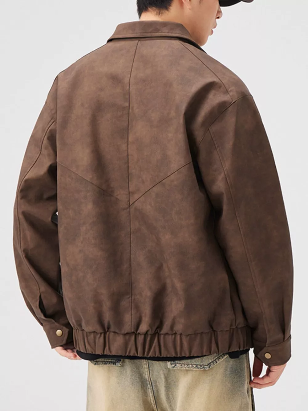 Men's Plus Size Vintage Style Zip Up Leather Jacket, image 3