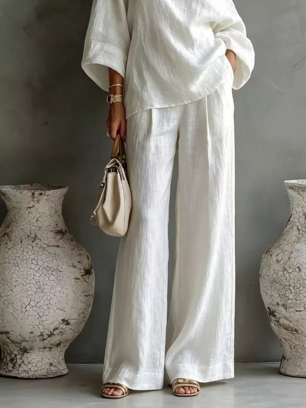 One Shoulder Top and Wide Leg Pants Set, image 4