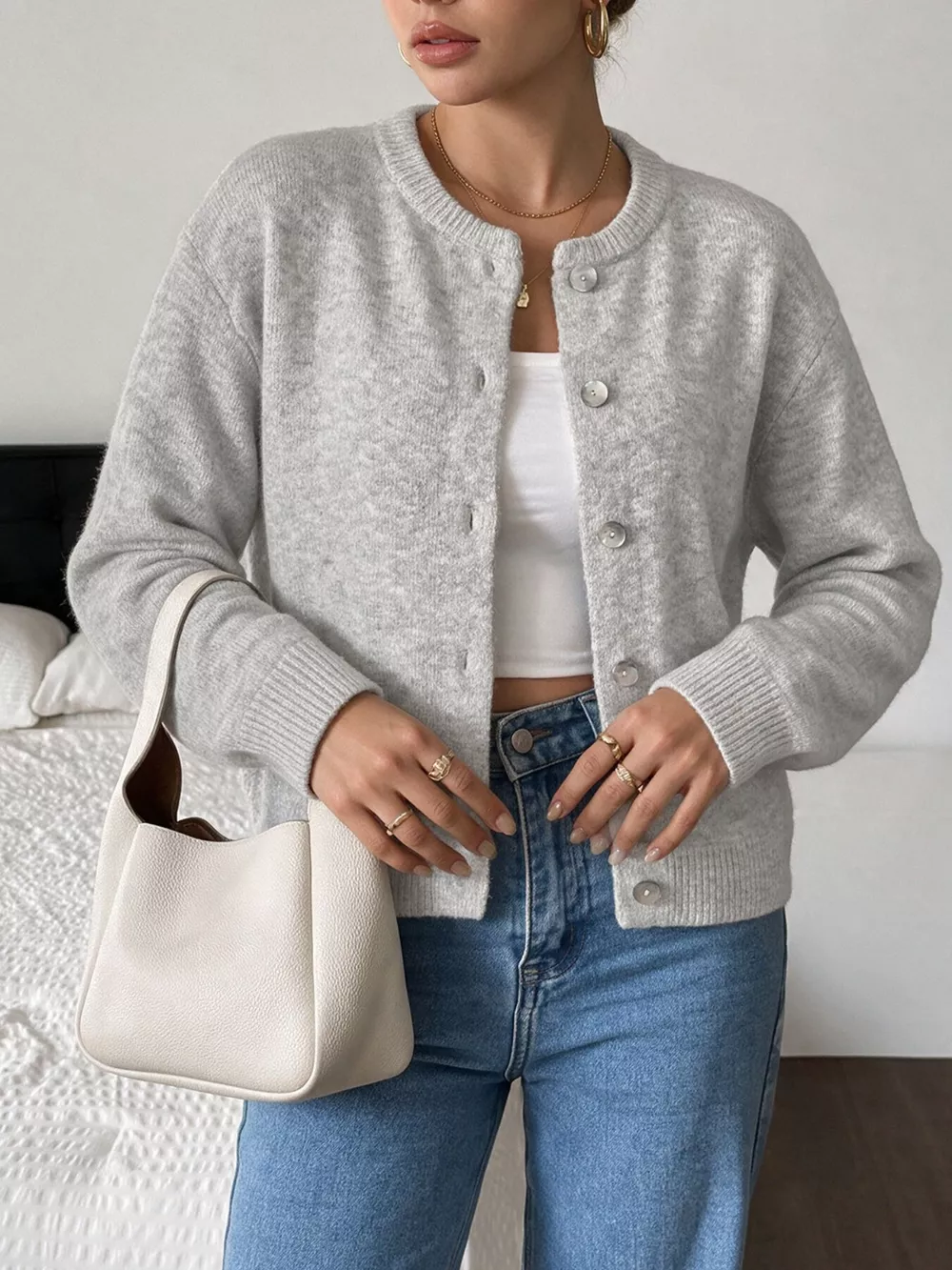 Crew Neck Button-Down Cardigan, image 10