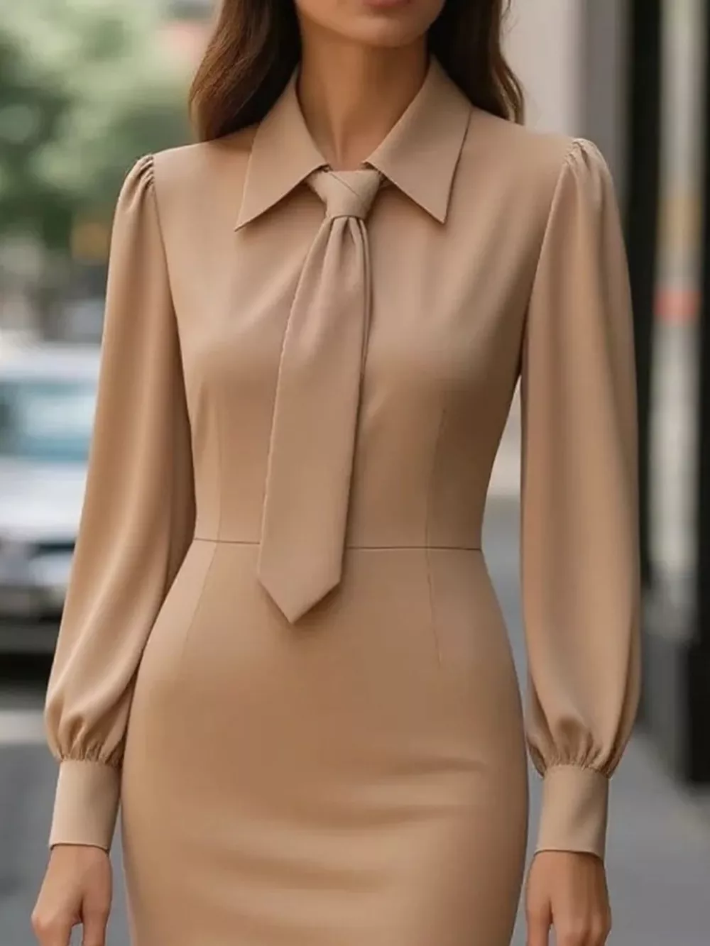Tie-Neck Long Sleeve Dress, image 8