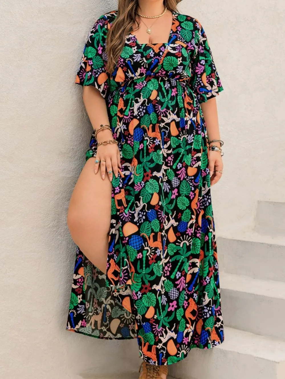 Plus Size Printed Maxi Split Dress, image 4