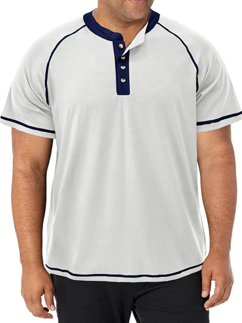 Men's Plus Size Contrast Stitch Henley Polo Shirt, image 7