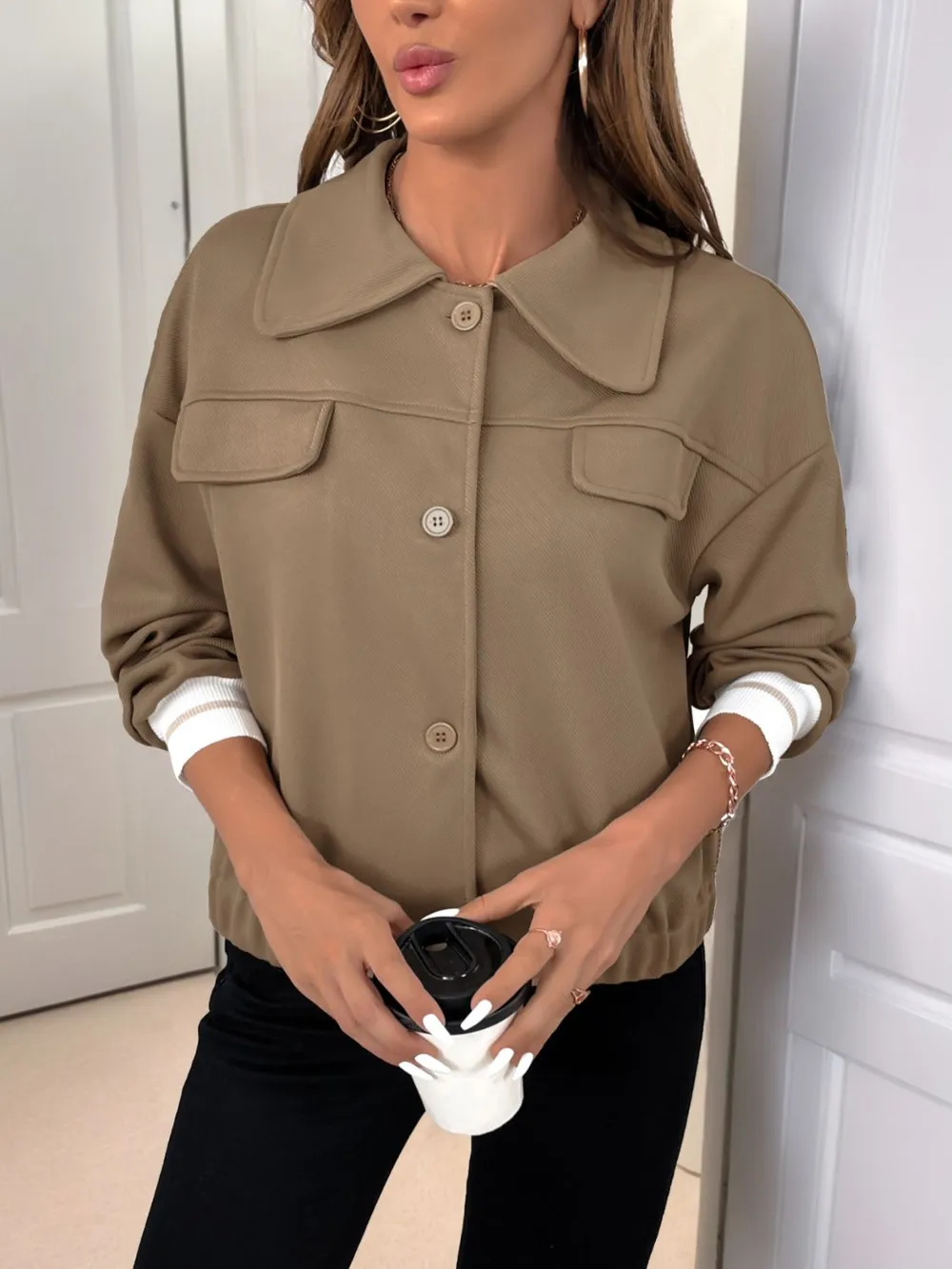 Collared Neck Button Down Jacket, image 6