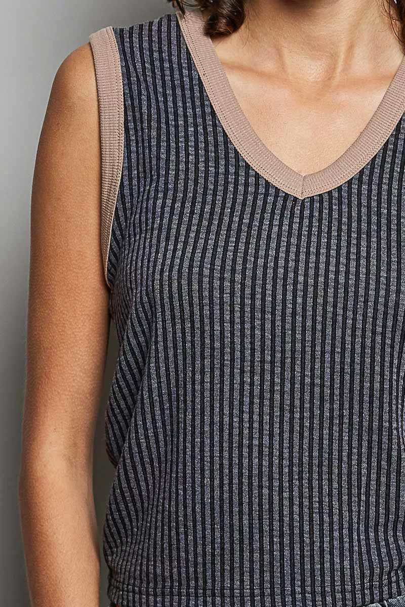V-Neck Contrast Ribbed Sleeveless Tank, image 6