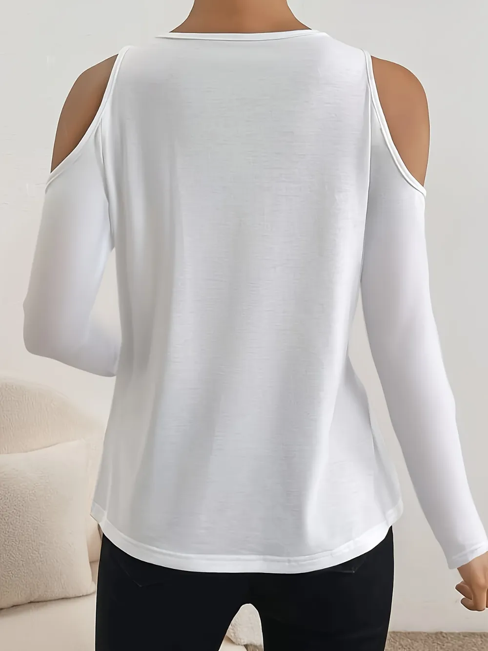 V-Neck Cold Shoulder Long Sleeve T-Shirt, image 8