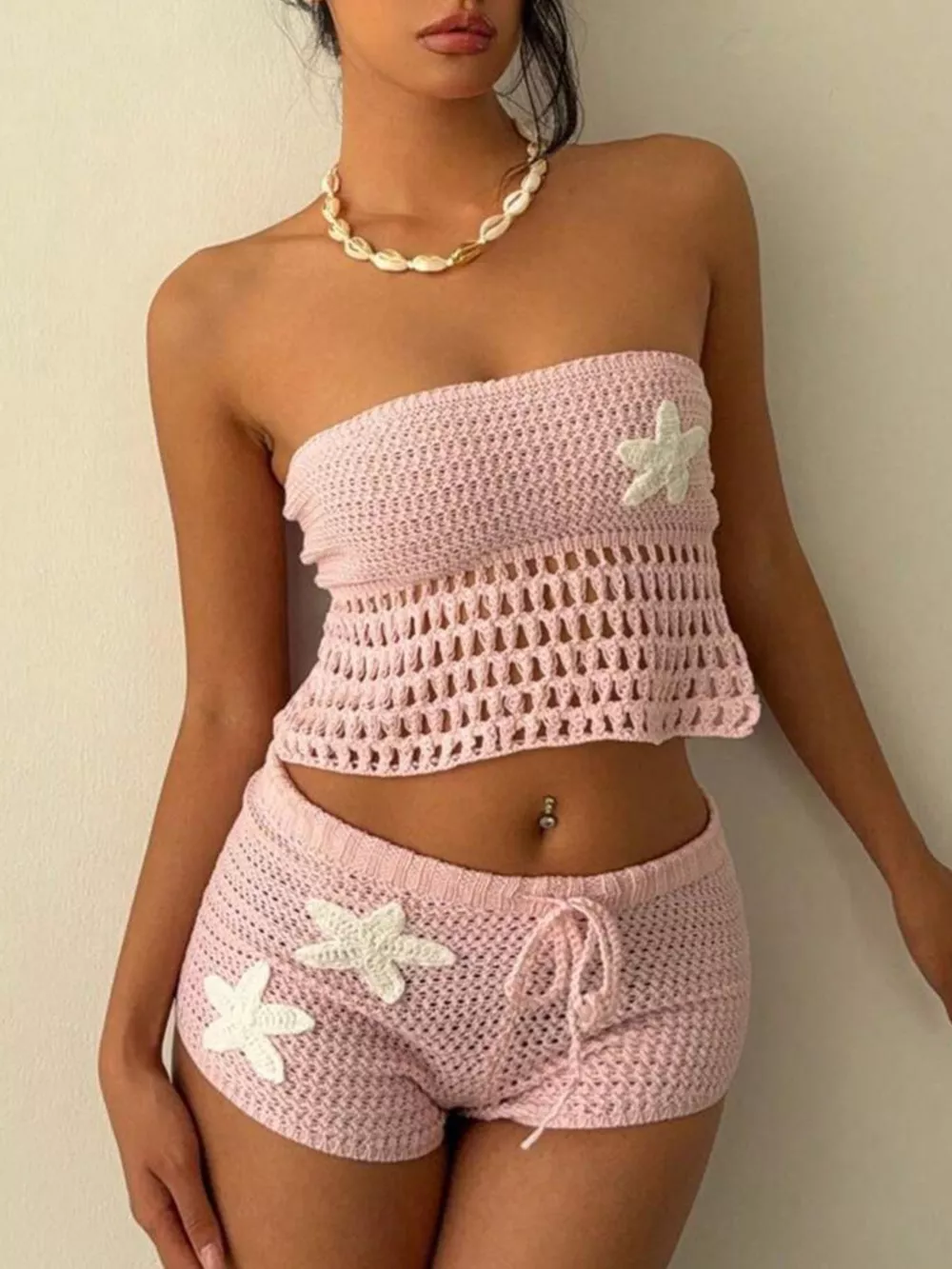 Crochet Tube Top and Shorts Sweater Set, image 5