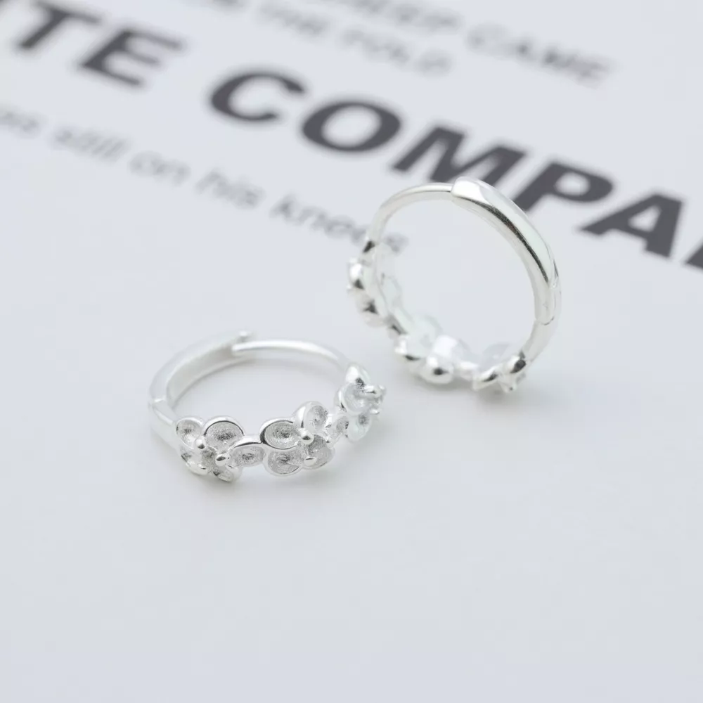 925 Sterling Silver Flower Hoop Earrings, image 3