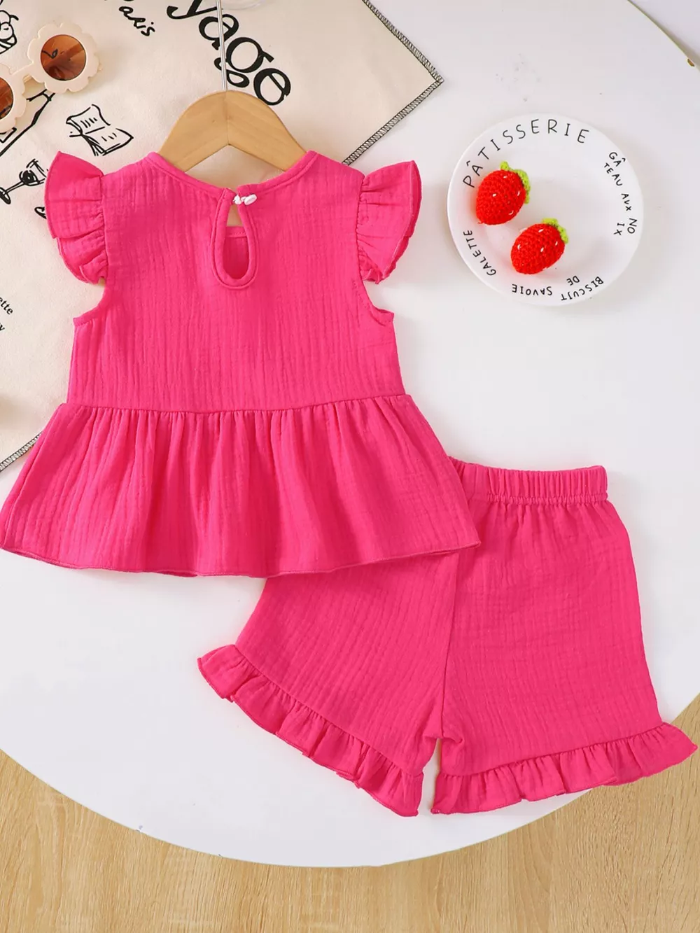 Children's Ruffle Trim Bowknot Top & Shorts Set, image 2