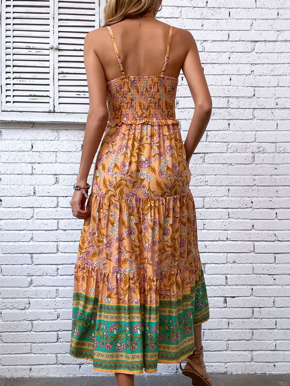Printed Square Neck Midi Cami Dress, image 2