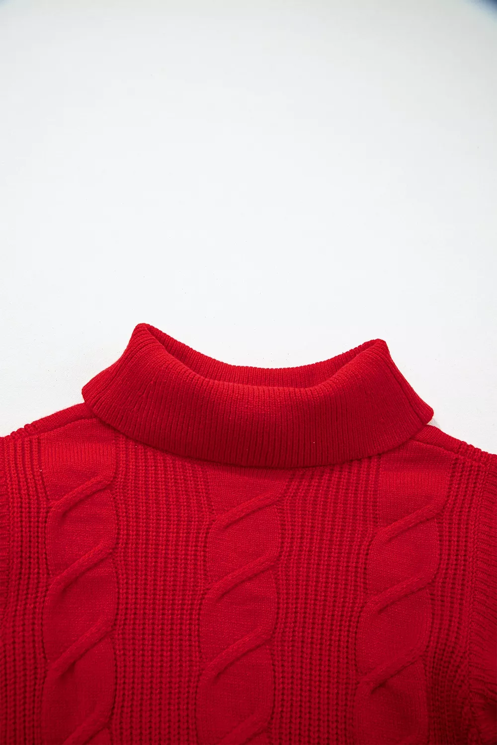 Cable Knit Turtleneck Ruffled Short Sleeve Sweater, image 10