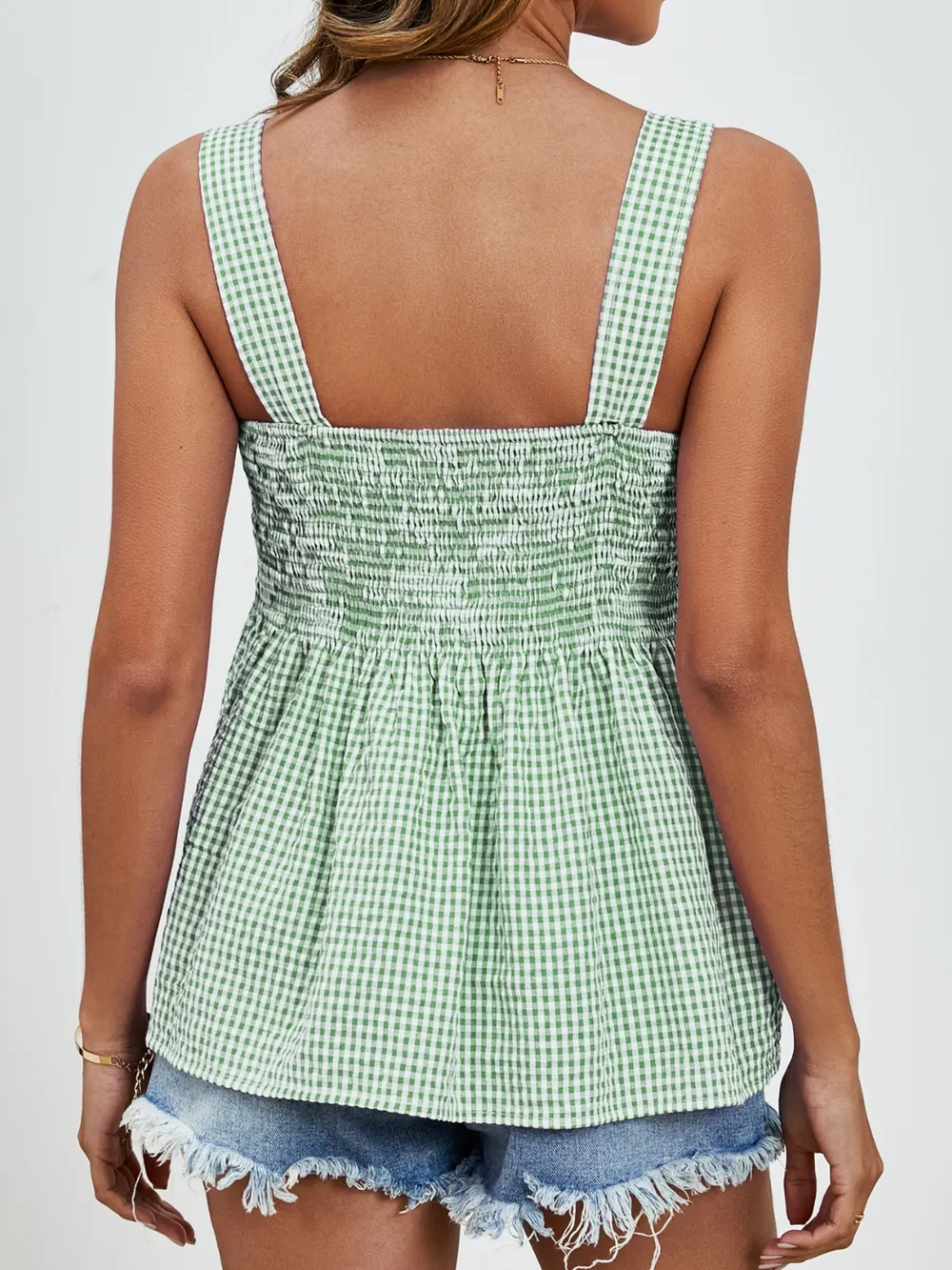 Smocked Plaid Square Neck Tank, image 24