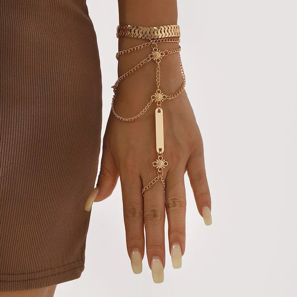 Multi Layered Chain Bracelet with Finger Ring, image 10