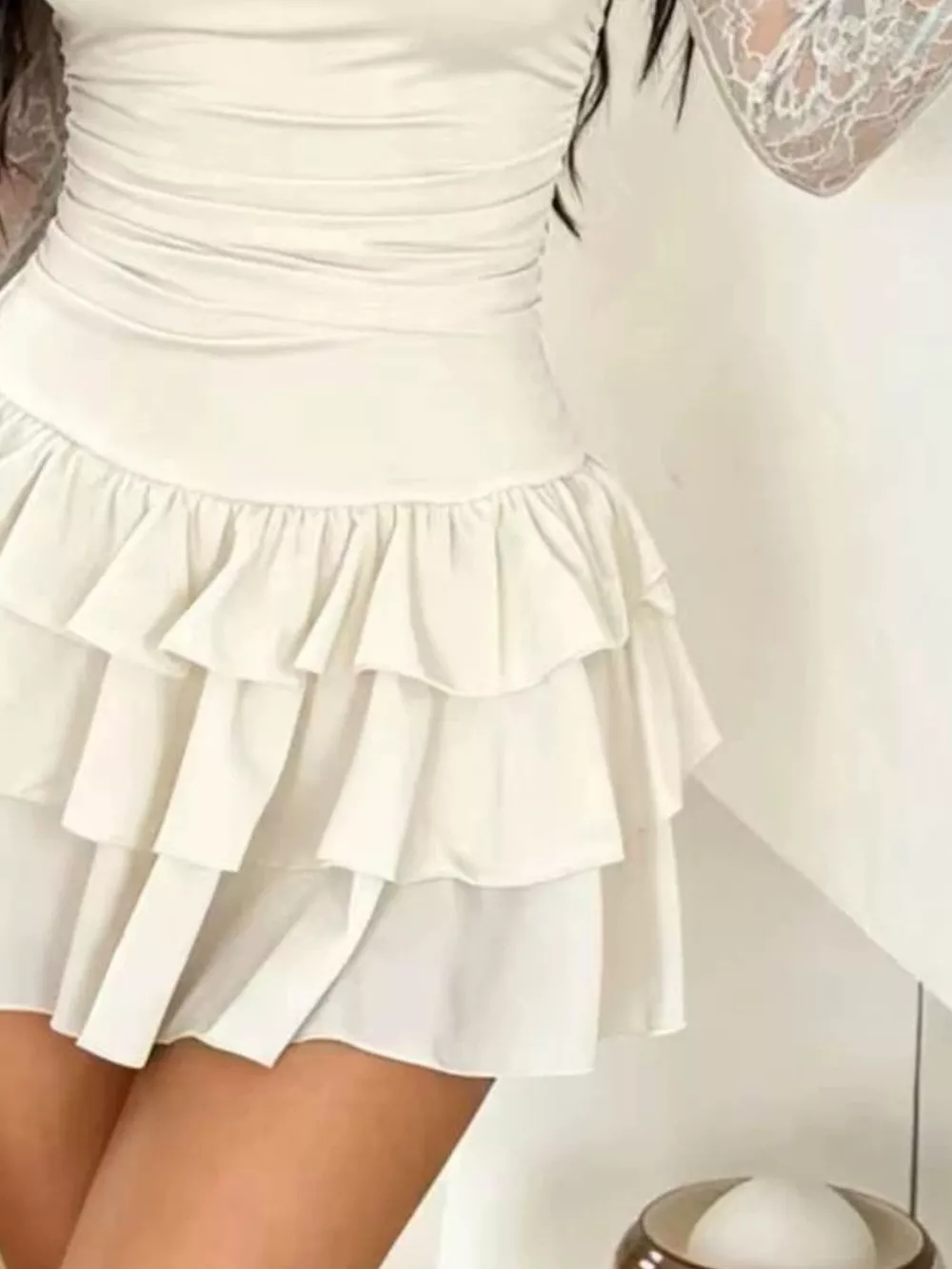 Lace Sleeve Ruffle Layered Mini Dress, image 6