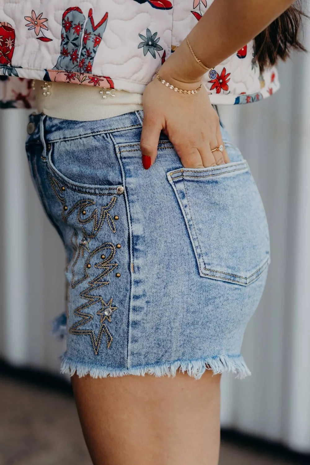 Western Embroidery Stud Denim Shorts, image 2