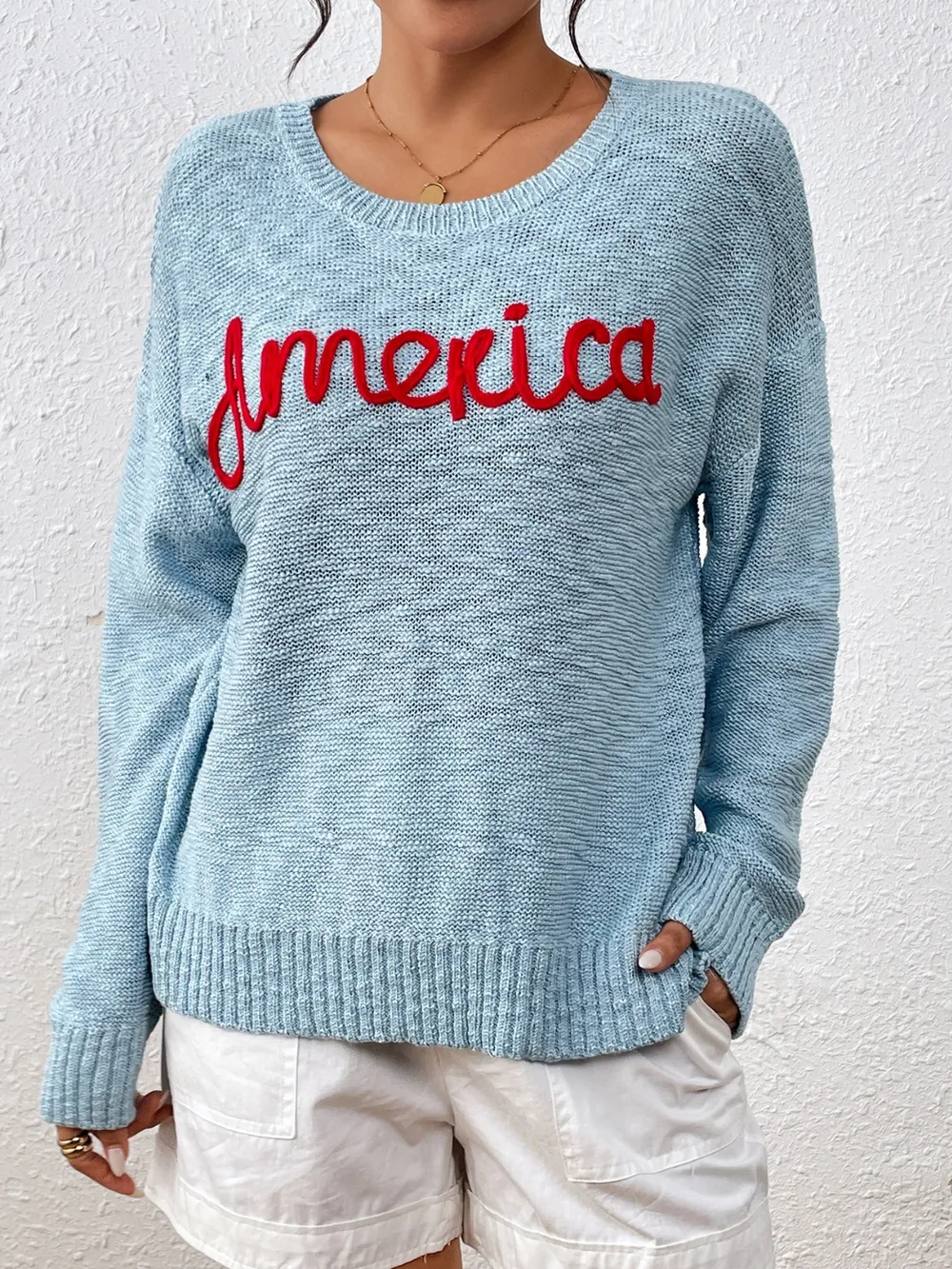 Letter Round Neck Long Sleeve Sweater, image 9