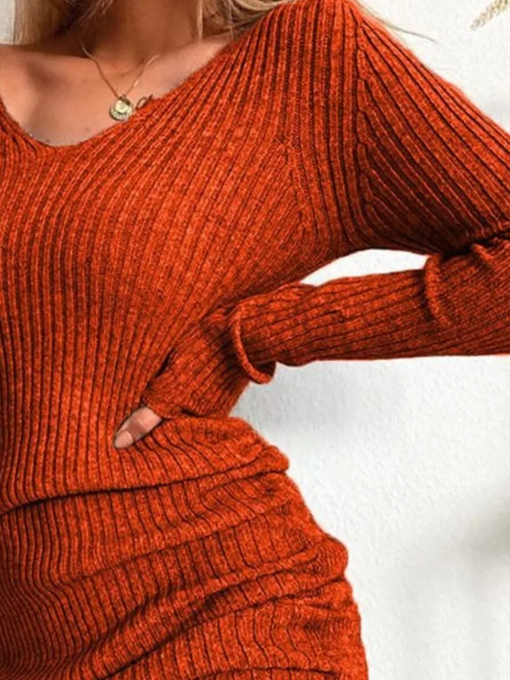 Full Size Ribbed Knit Drawstring Bodycon Sweater Dress Plus Size, image 19