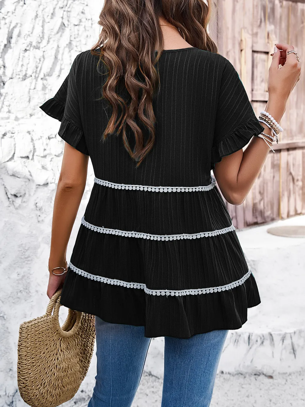Round Neck Flounce Sleeve Blouse, image 3