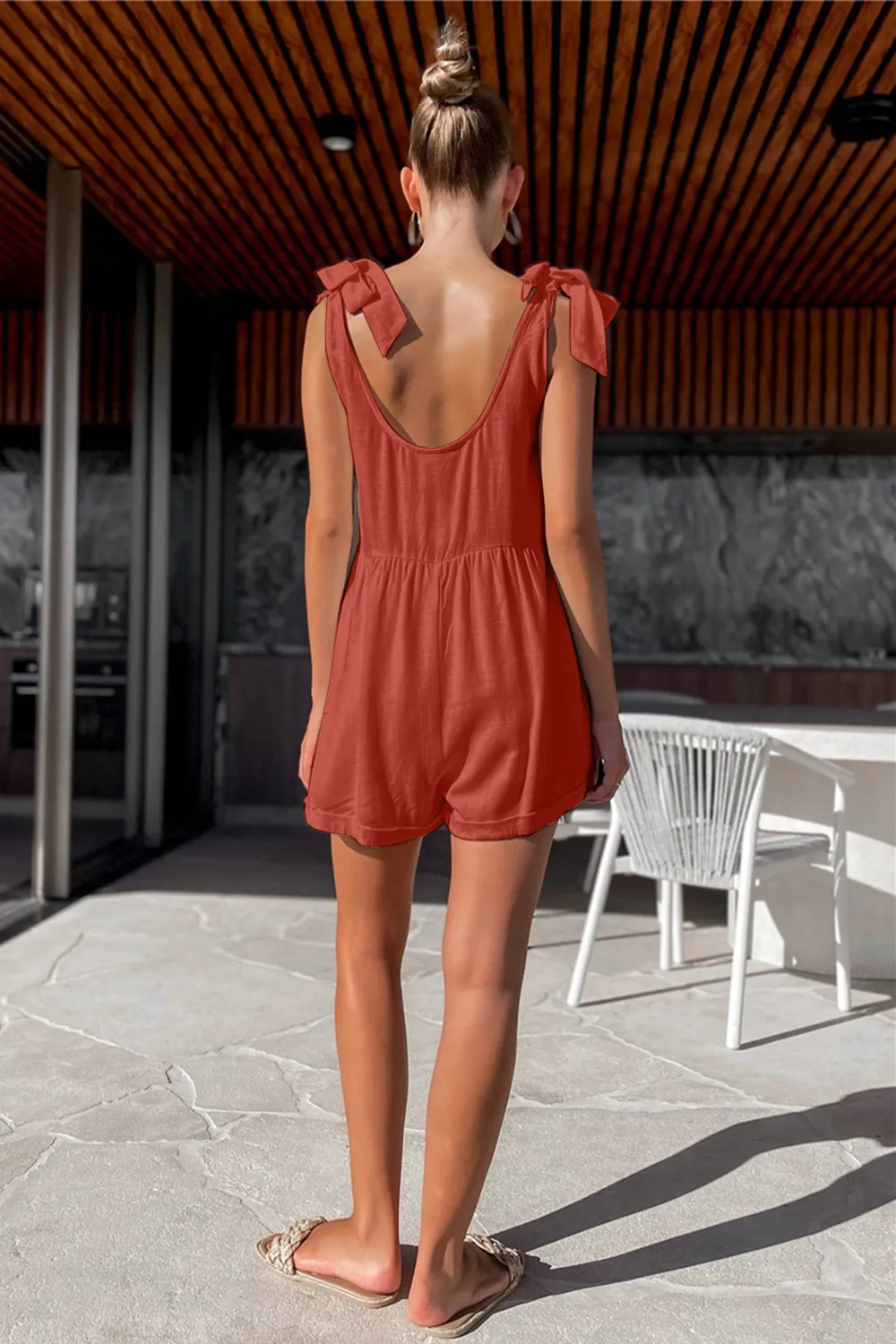 Full Size Scoop Neck Tie Shoulder Romper, image 16